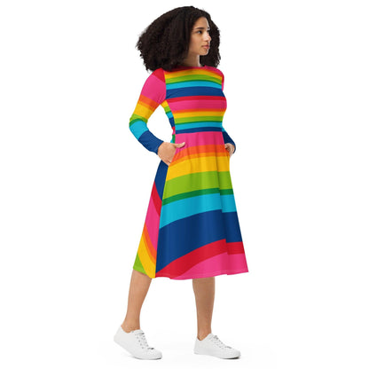 ELLIE rainbow stripe - Midi Dress With Pockets - SHALMIAK