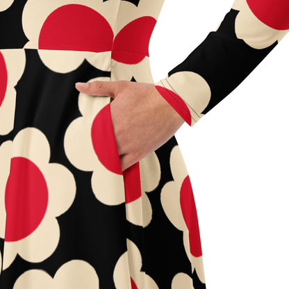 ELLIE red black - Midi Dress With Pockets - SHALMIAK