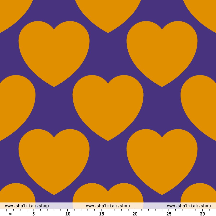 Fabric - ELLIE LOVE orange purple - Bold heart print