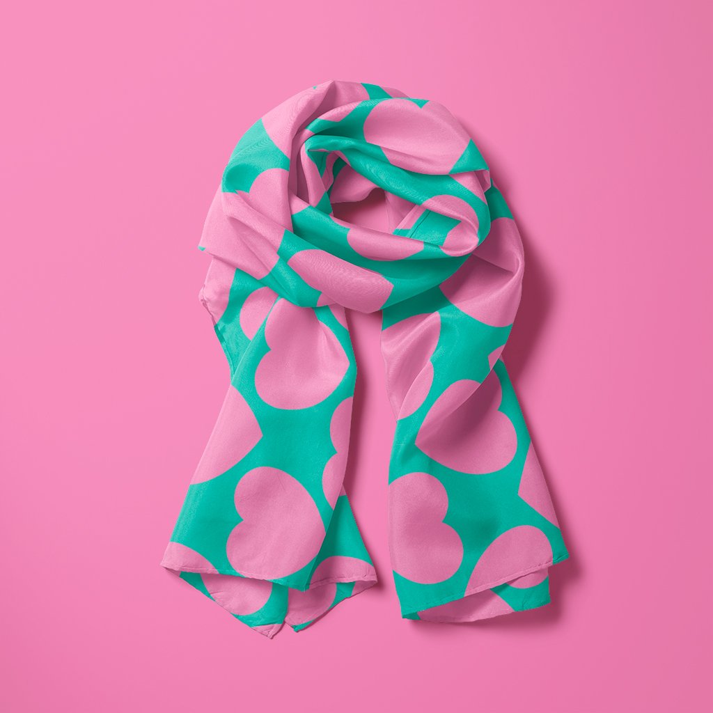 Scarf - ELLIE LOVE pink mint - Bold heart print