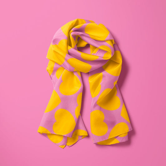 Scarf - ELLIE LOVE yellow pink - Bold heart print