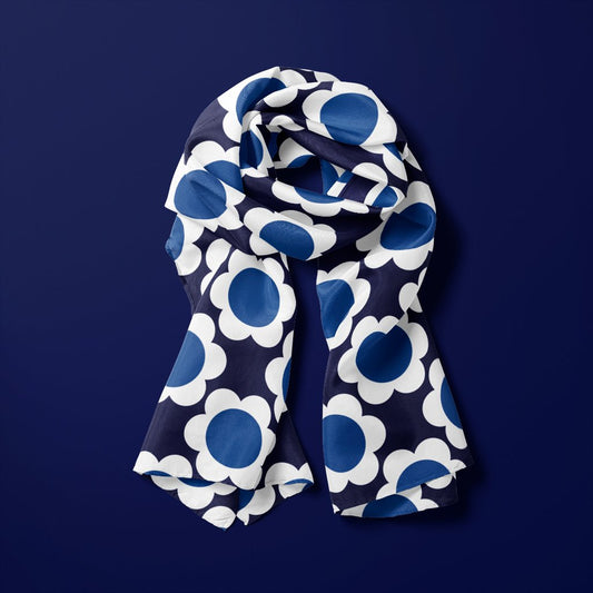 Scarf - ELLIE white blue - Classic floral print