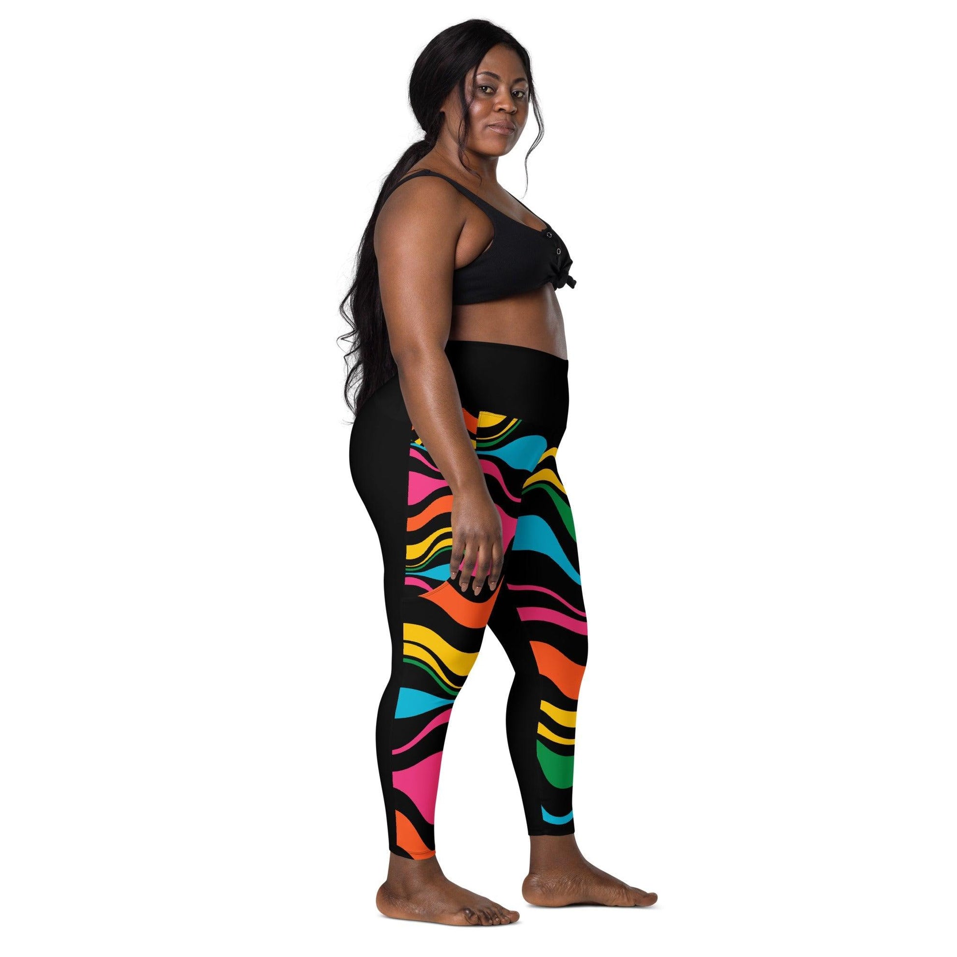 ENERGY WAVES rainbow black - Leggings With Pockets - SHALMIAK