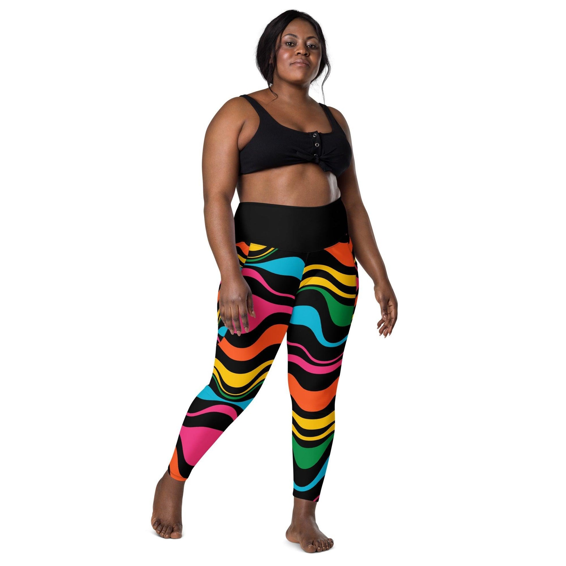 ENERGY WAVES rainbow black - Leggings With Pockets - SHALMIAK