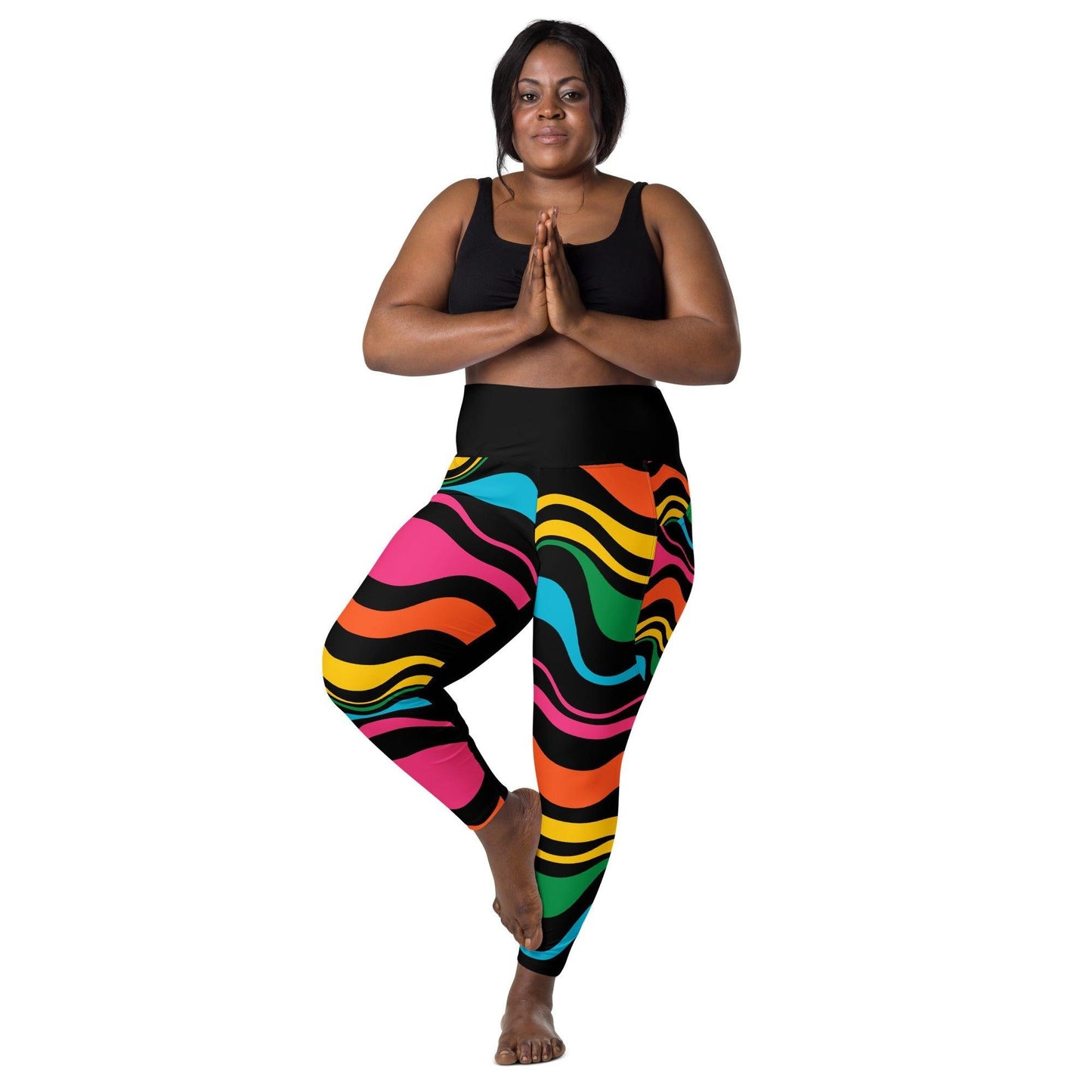 ENERGY WAVES rainbow black - Leggings With Pockets - SHALMIAK