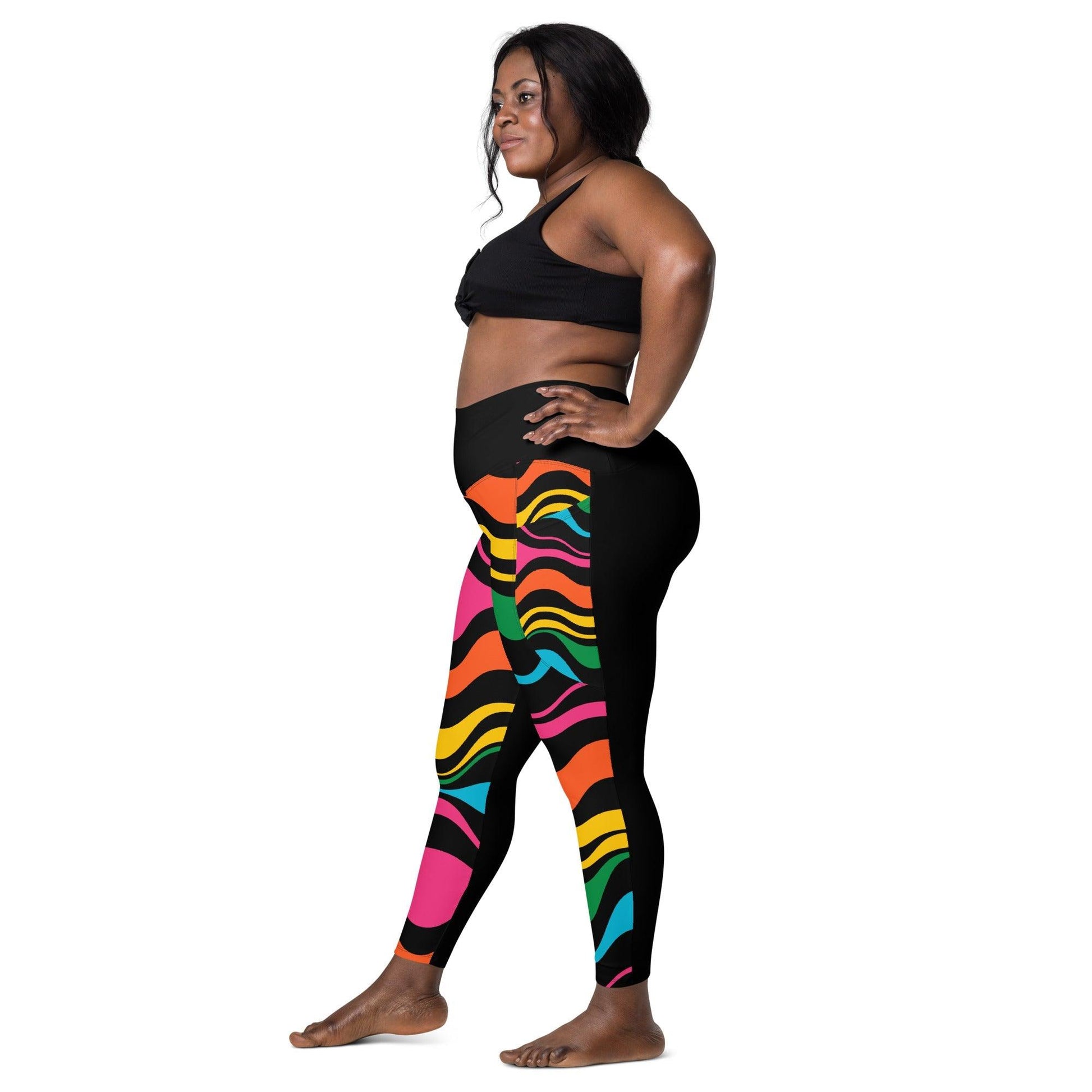 ENERGY WAVES rainbow black - Leggings With Pockets - SHALMIAK