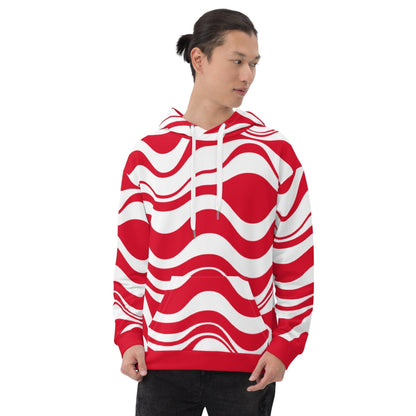 Hoodie - ENERGY WAVES red - Wavy stripe print
