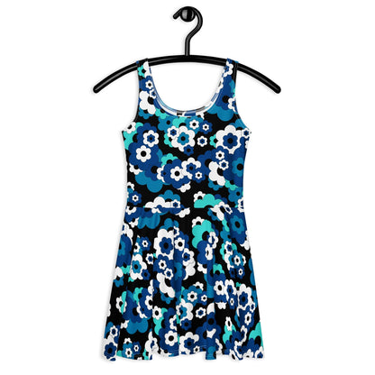 Skater dress - ERICA blue - Retro floral print 3XL