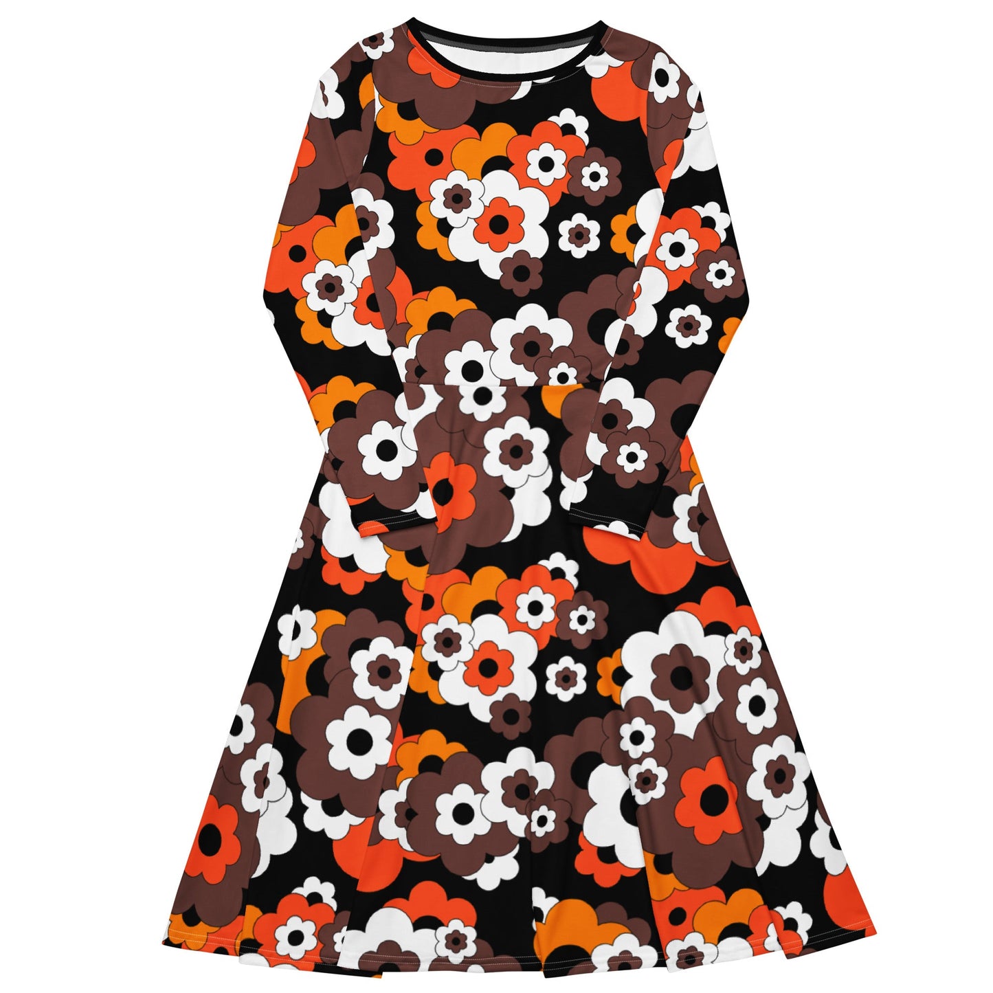Midi dress - ERICA orange brown - Retro floral print XL