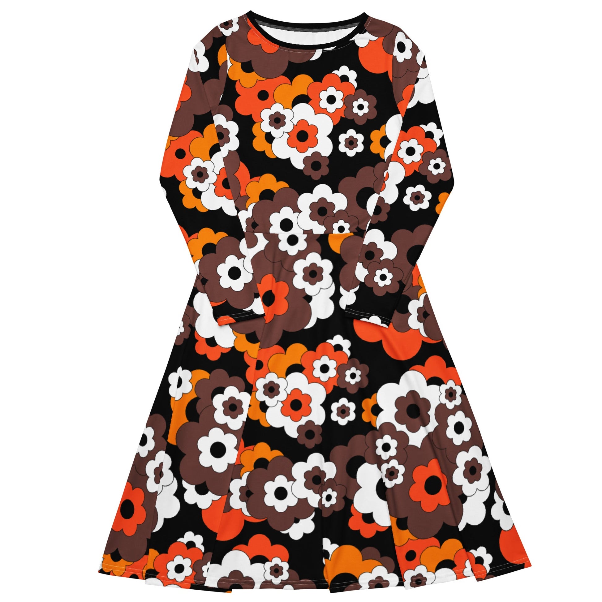 Midi dress - ERICA orange brown - Retro floral print XL
