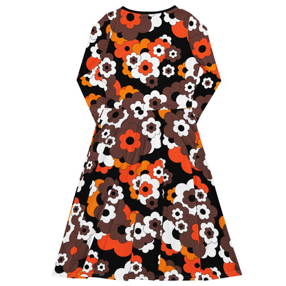 Midi dress - ERICA orange brown - Retro floral print