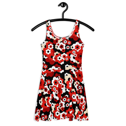 Skater dress - ERICA red - Retro floral print 3XL