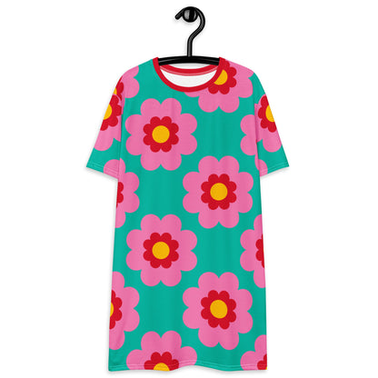T-Shirt Dress - FANCY BLOOM pink mint - Pretty Floral Print