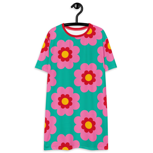 FANCY BLOOM pink mint - T-Shirt Dress - SHALMIAK