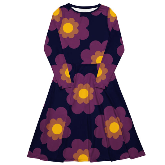 FANCY BLOOM plum - Midi Dress With Pockets - SHALMIAK