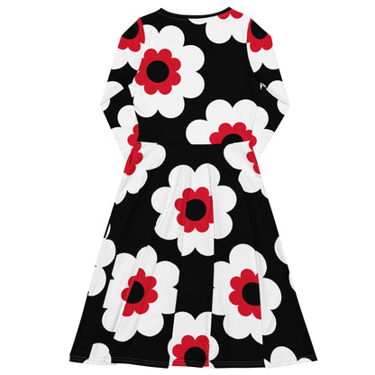 Midi Dress - FANCY BLOOM red black
