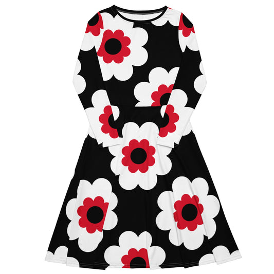 FANCY BLOOM red black - Midi Dress With Pockets - SHALMIAK