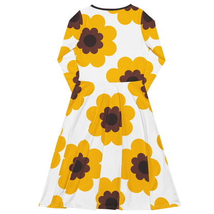 FANCY BLOOM yellow - Midi Dress With Pockets - SHALMIAK