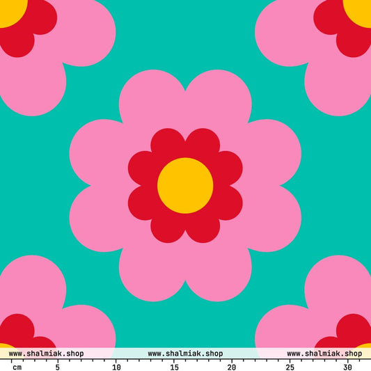 Fabric - FANCY BLOOM pink mint XL - Pretty floral print