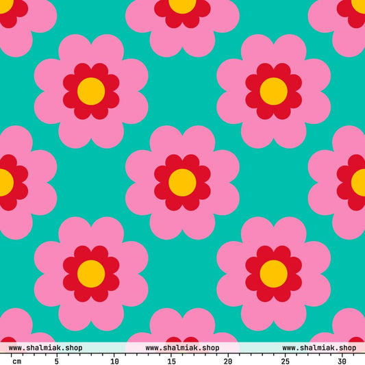 Fabric - FANCY BLOOM pink mint - Pretty floral print