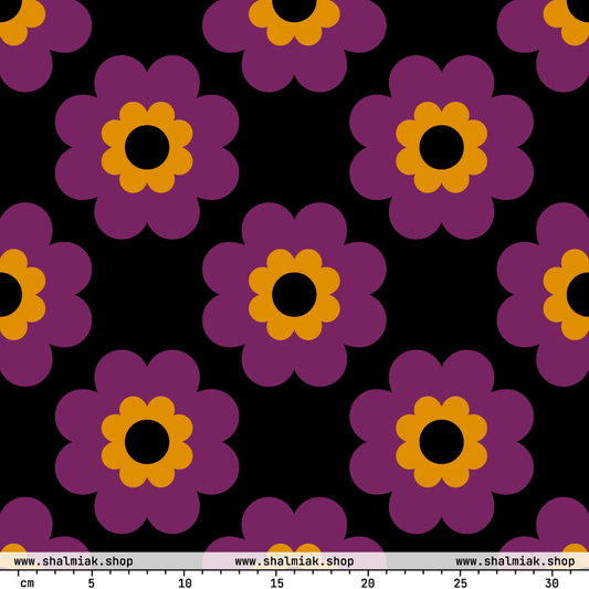 Fabric - FANCY BLOOM purple black - Pretty Floral Print
