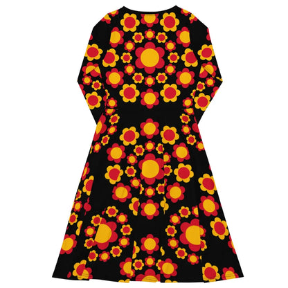 FLOWERSHOP red yellow - Midi dress with long sleeves and handy pockets