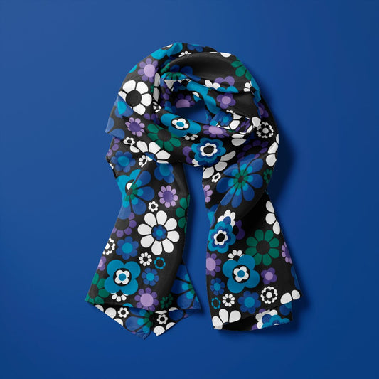 Scarf - FLOW-POW blue - Funky flower power print