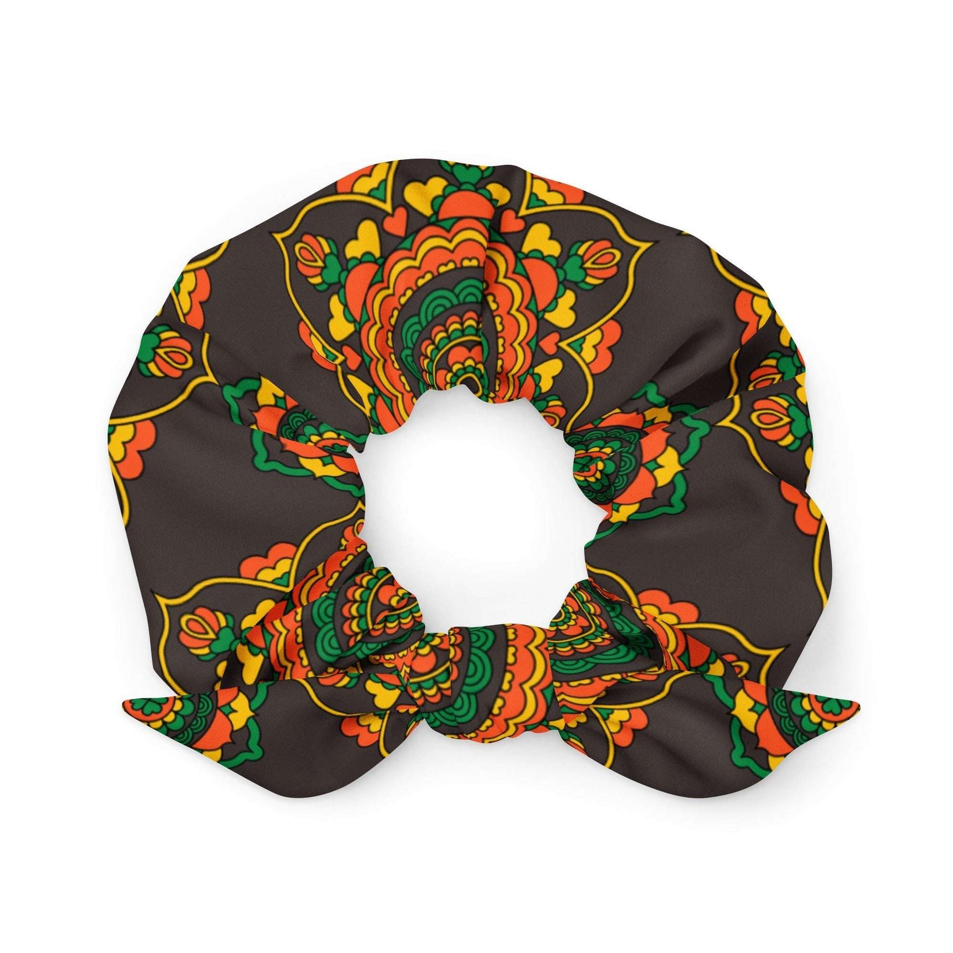 Scrunchie - FOREVERMORE green brown - Romantic flower and heart print Default Title