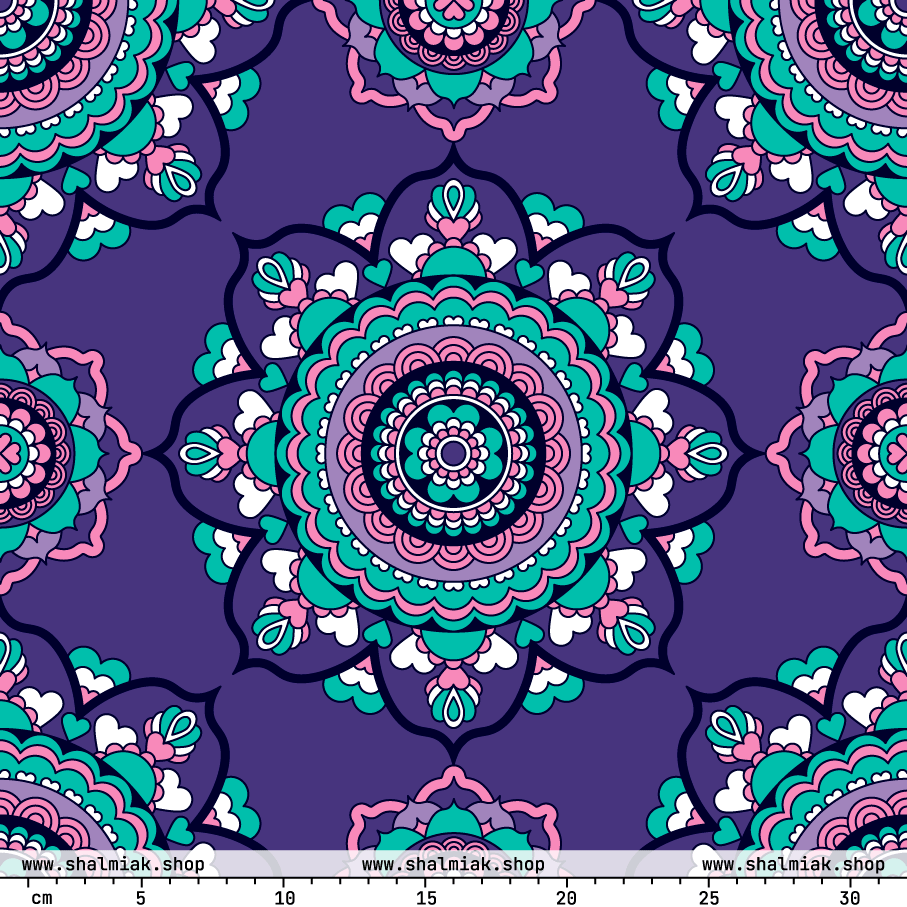 Fabric - FOREVERMORE summer violet - Romantic flower and heart print