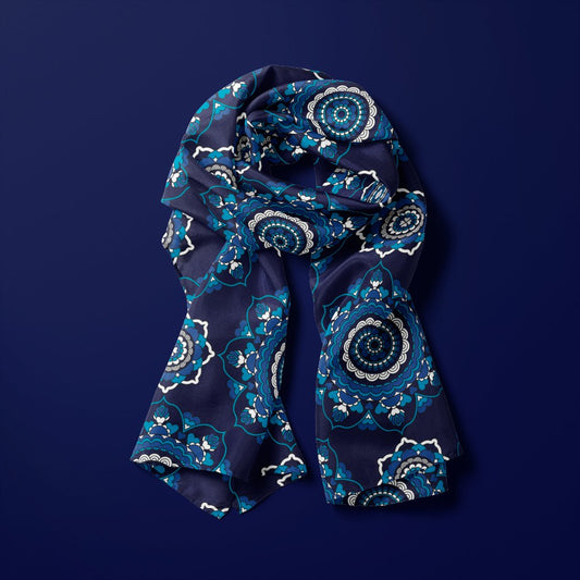 Scarf - FOREVERMORE summer blue - Romantic flower and heart print