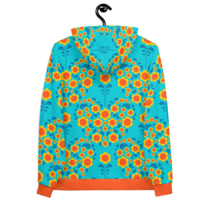 Hoodie - HEARTBEAT orange blue - Flower hearts print
