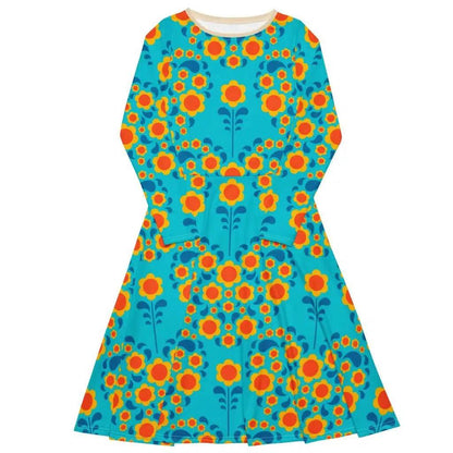 HEARTBEAT orange blue - Midi Dress With Pockets - SHALMIAK