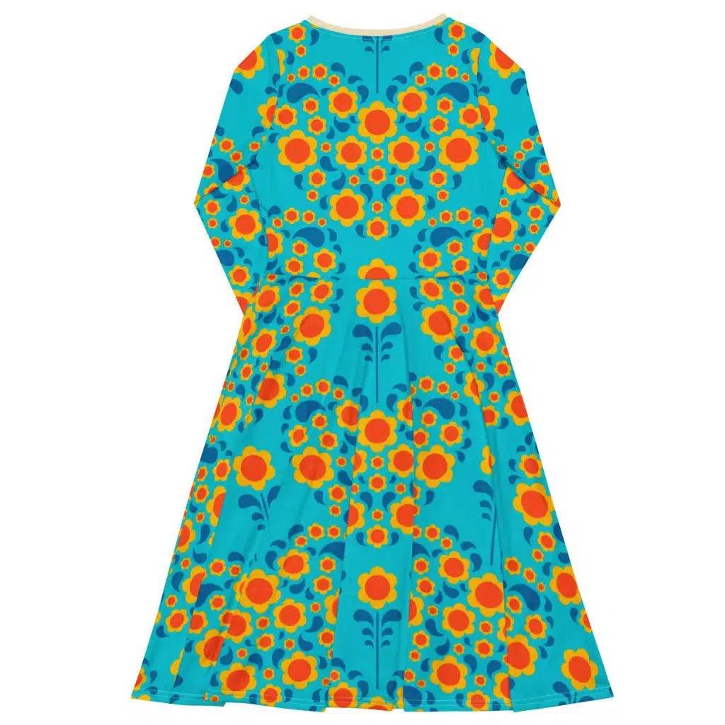 HEARTBEAT orange blue - Midi Dress With Pockets - SHALMIAK