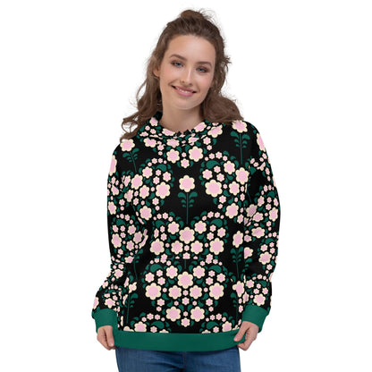 Hoodie - HEARTBEAT pink black - Flower hearts print 6XL