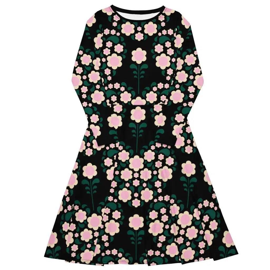 HEARTBEAT pink black - Midi Dress With Pockets - SHALMIAK
