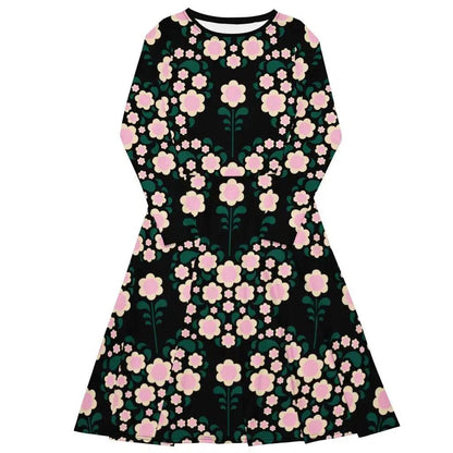 HEARTBEAT pink black - Midi Dress With Pockets - SHALMIAK