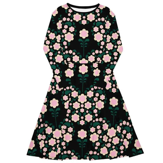 HEARTBEAT pink black - Midi Dress With Pockets - SHALMIAK
