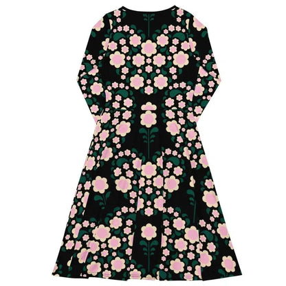 HEARTBEAT pink black - Midi Dress With Pockets - SHALMIAK