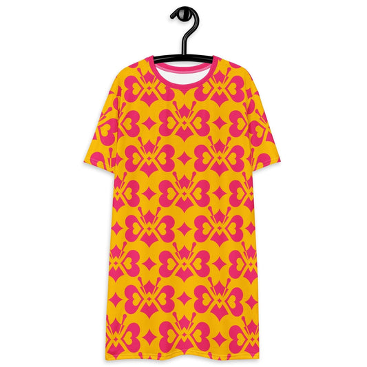 LOVE BUTTERFLY yellow pink - T-Shirt Dress - SHALMIAK