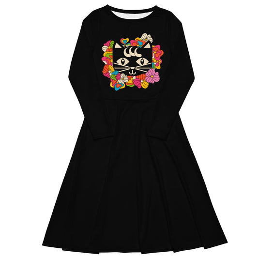 MAGICAT black - just cat - Midi dress with long sleeves and handy pockets