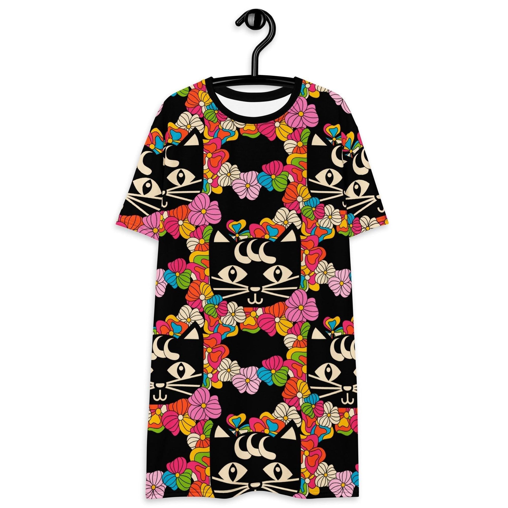 MAGICAT black - T-Shirt Dress with black cats - SHALMIAK