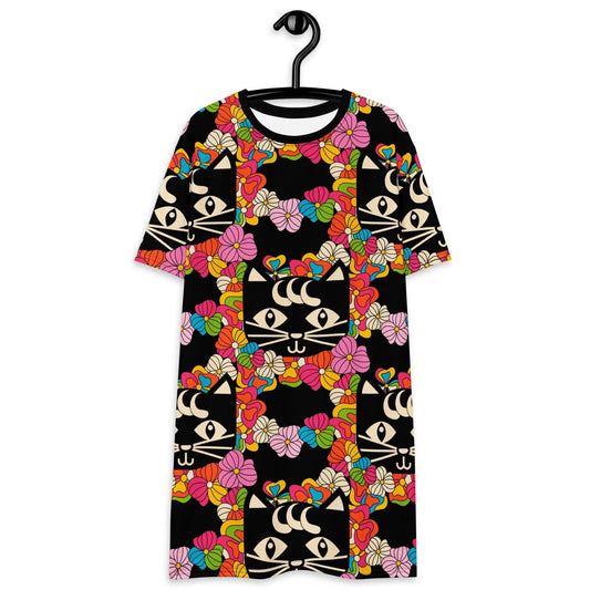 MAGICAT black - T-Shirt Dress with black cats - SHALMIAK