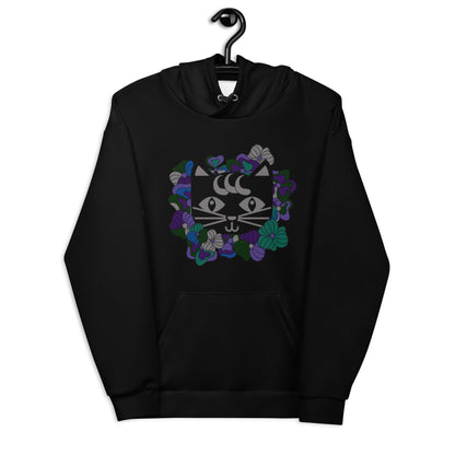 Hoodie - MAGICAT mystic (just cat) - Black cats and flowers print 6XL