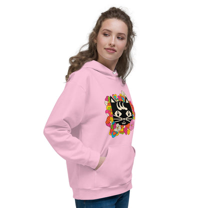 Hoodie - MAGICAT pink (just cat) - Black cats and flowers print