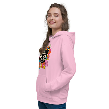 Hoodie - MAGICAT pink (just cat) - Black cats and flowers print