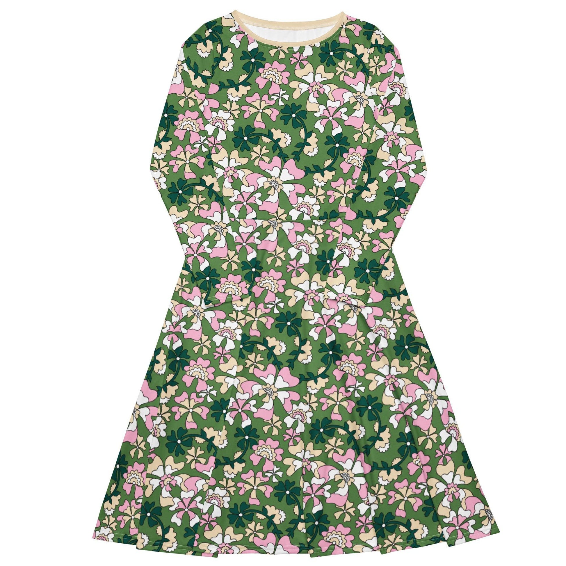 MISS PENNY green - Midi dress with long sleeves and handy pockets