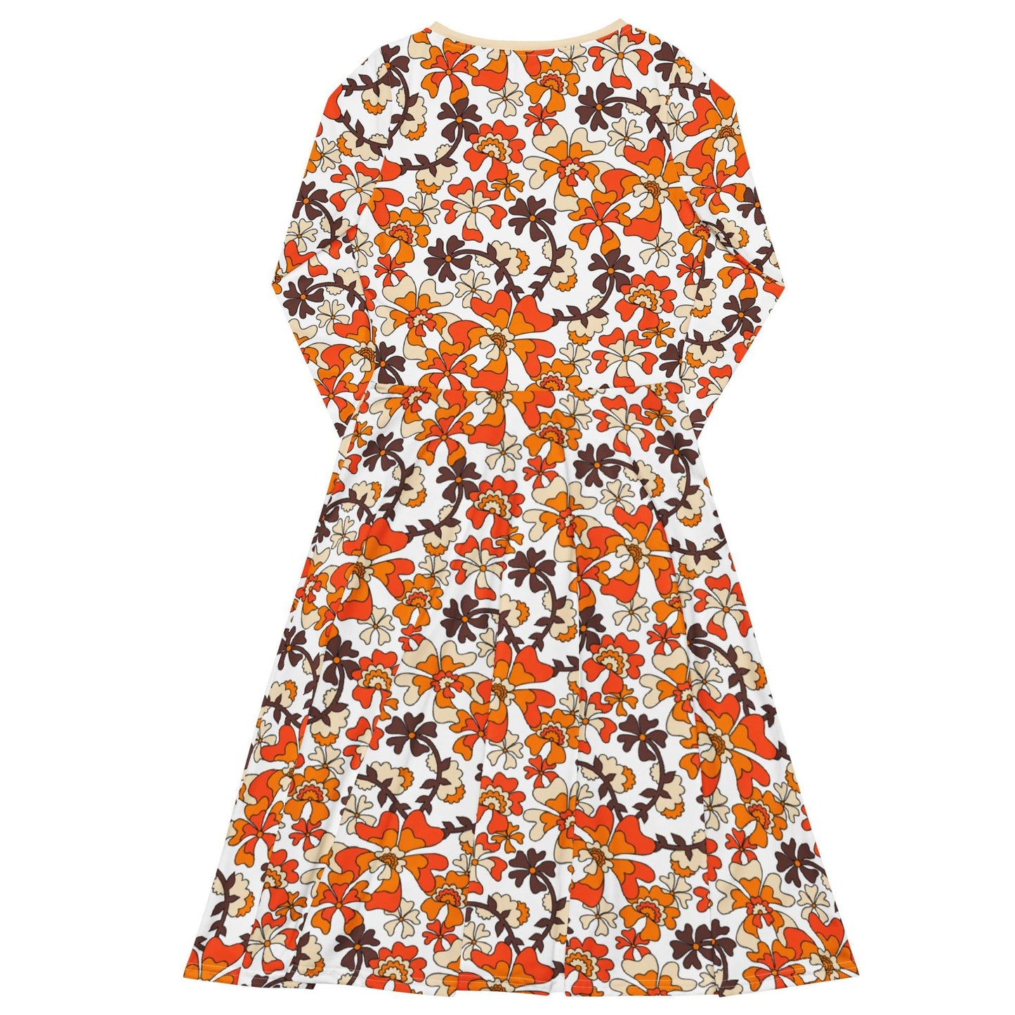 MISS PENNY orange white - Midi dress with long sleeves and handy pockets
