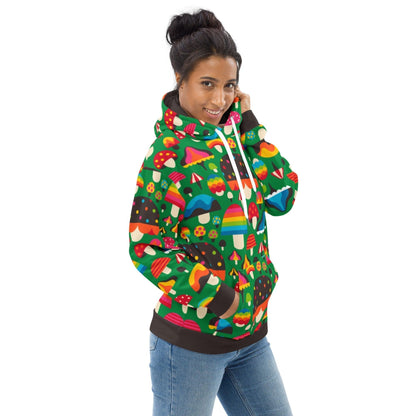 Hoodie - MUSHROOM MANIA green - Colorful mushroom print