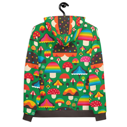 Hoodie - MUSHROOM MANIA green - Colorful mushroom print