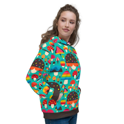 Hoodie - MUSHROOM MANIA mint - Colorful mushroom print